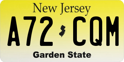 NJ license plate A72CQM