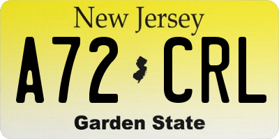 NJ license plate A72CRL