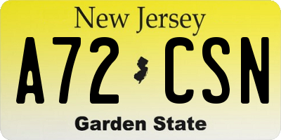 NJ license plate A72CSN