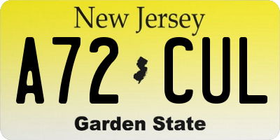 NJ license plate A72CUL