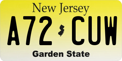 NJ license plate A72CUW
