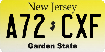 NJ license plate A72CXF