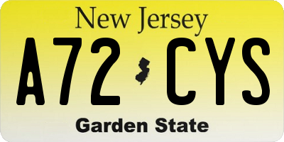 NJ license plate A72CYS