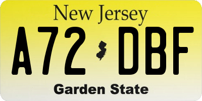NJ license plate A72DBF