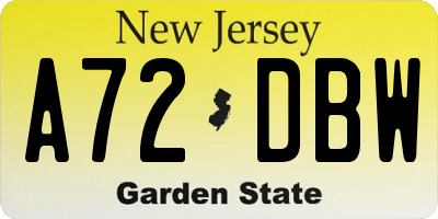 NJ license plate A72DBW