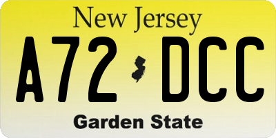 NJ license plate A72DCC