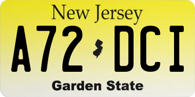 NJ license plate A72DCI