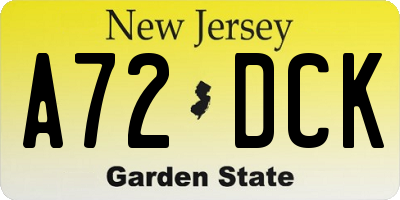 NJ license plate A72DCK