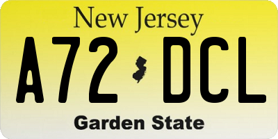 NJ license plate A72DCL