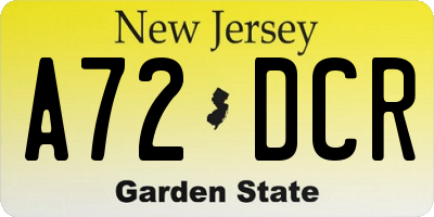 NJ license plate A72DCR