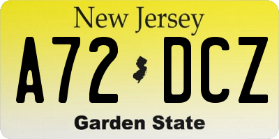 NJ license plate A72DCZ