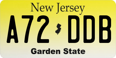 NJ license plate A72DDB