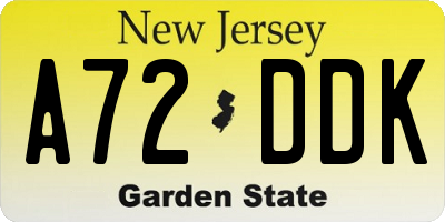 NJ license plate A72DDK