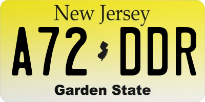 NJ license plate A72DDR