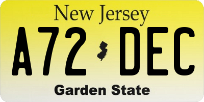 NJ license plate A72DEC
