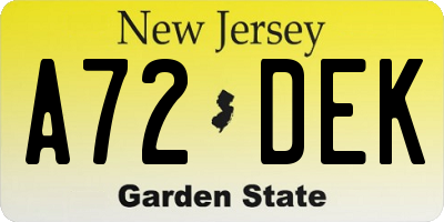 NJ license plate A72DEK