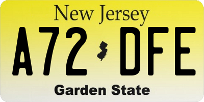 NJ license plate A72DFE
