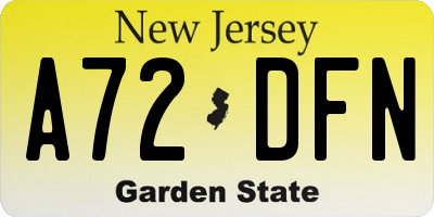 NJ license plate A72DFN