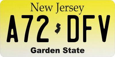 NJ license plate A72DFV