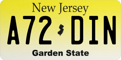 NJ license plate A72DIN
