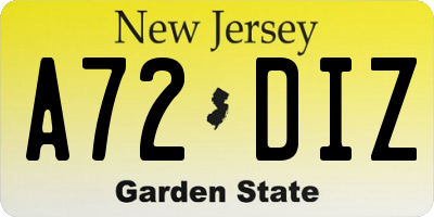 NJ license plate A72DIZ