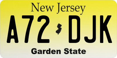 NJ license plate A72DJK