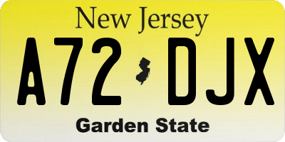 NJ license plate A72DJX
