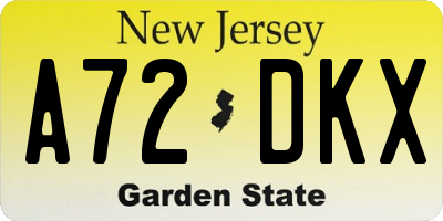 NJ license plate A72DKX