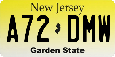 NJ license plate A72DMW