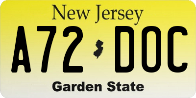 NJ license plate A72DOC