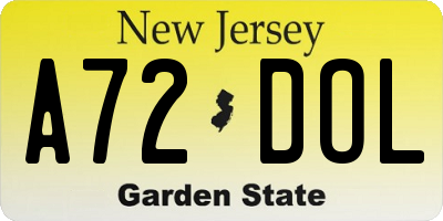 NJ license plate A72DOL