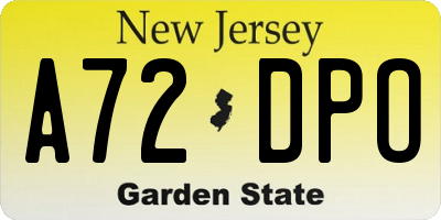 NJ license plate A72DPO