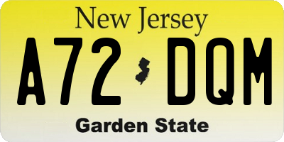 NJ license plate A72DQM