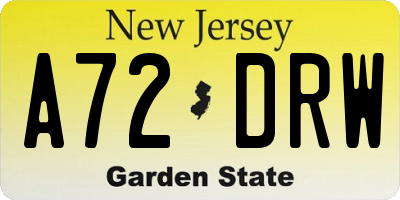 NJ license plate A72DRW