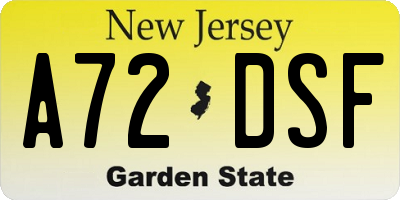 NJ license plate A72DSF