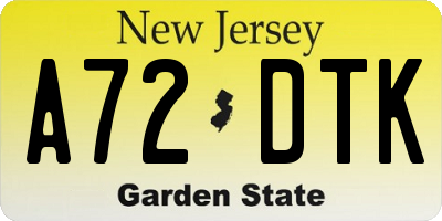NJ license plate A72DTK