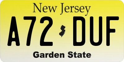 NJ license plate A72DUF