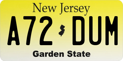 NJ license plate A72DUM