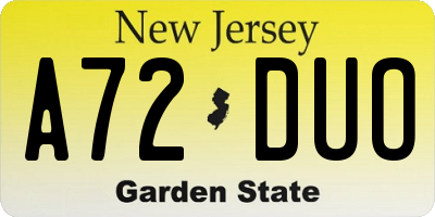 NJ license plate A72DUO