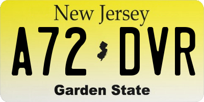 NJ license plate A72DVR