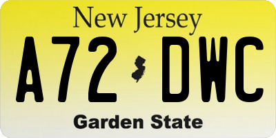 NJ license plate A72DWC