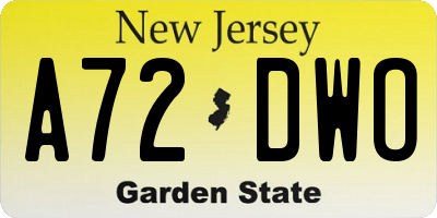 NJ license plate A72DWO