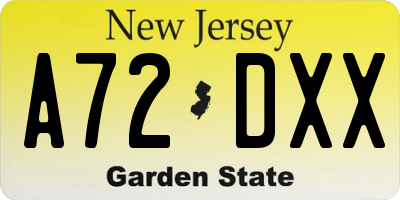 NJ license plate A72DXX