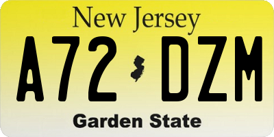 NJ license plate A72DZM