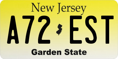 NJ license plate A72EST
