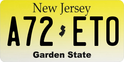 NJ license plate A72ETO