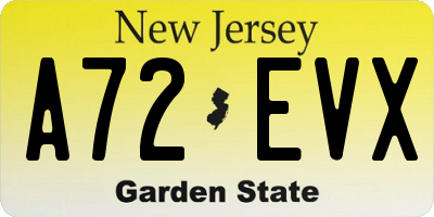 NJ license plate A72EVX