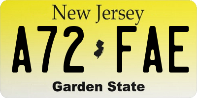 NJ license plate A72FAE