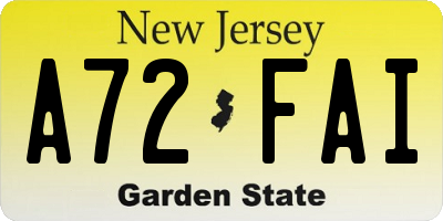 NJ license plate A72FAI