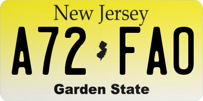 NJ license plate A72FAO